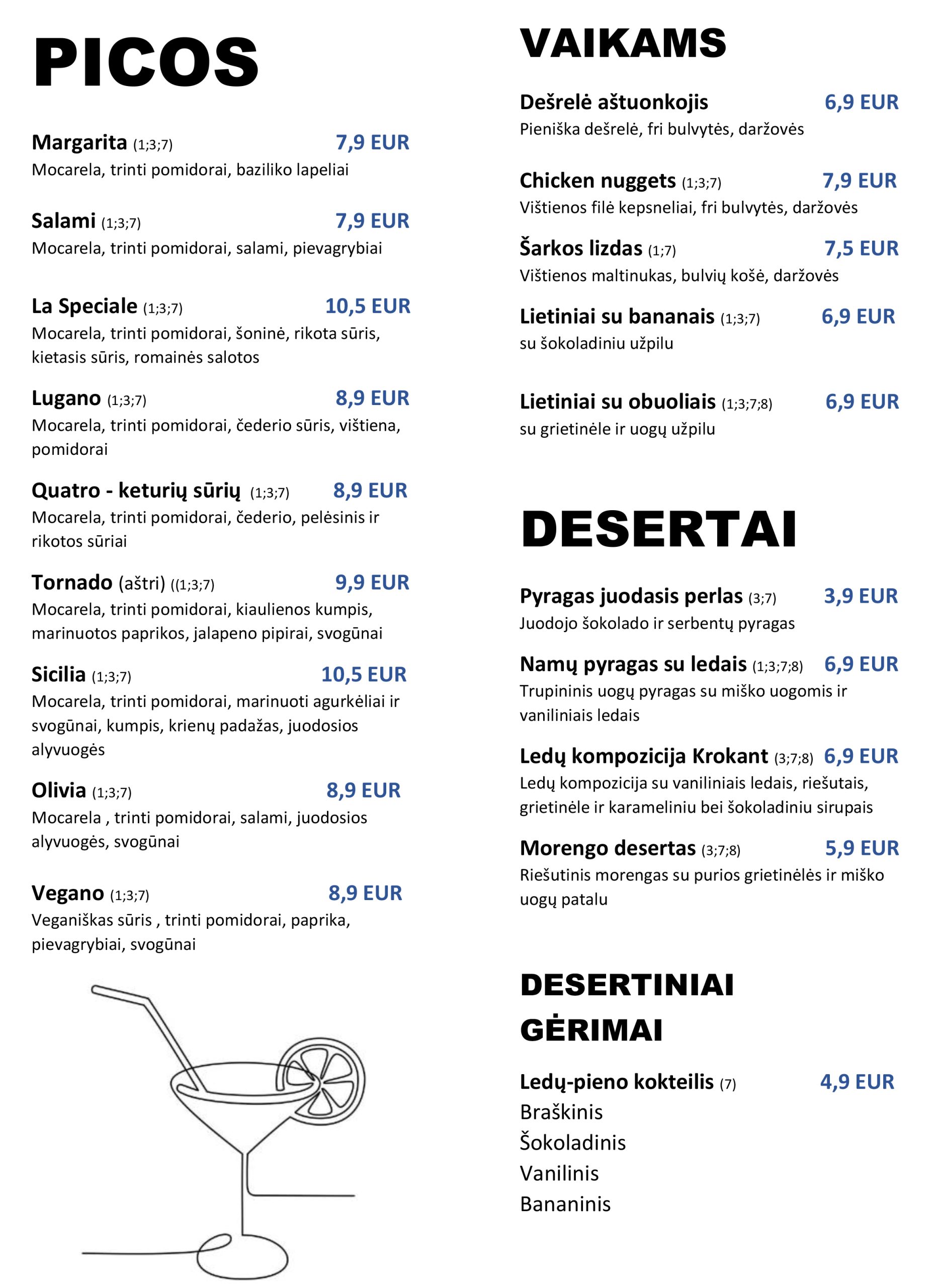 Laguna restoranas menu