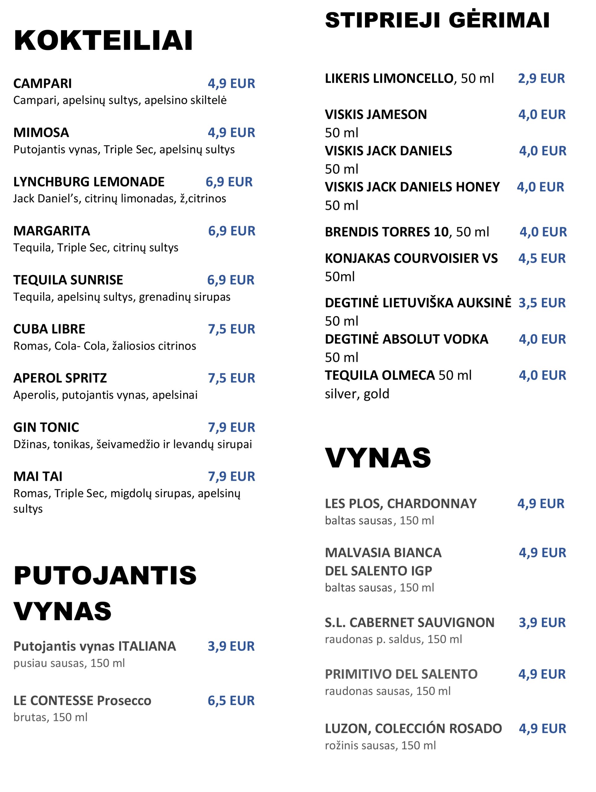 Laguna restoranas menu